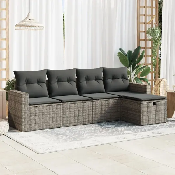 Gossi set canapea de gradina cu perne, 5 piese, gri, poliratan