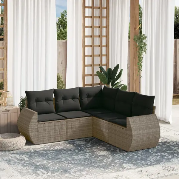 Gossi set canapea de gradina cu perne, 5 piese, gri, poliratan