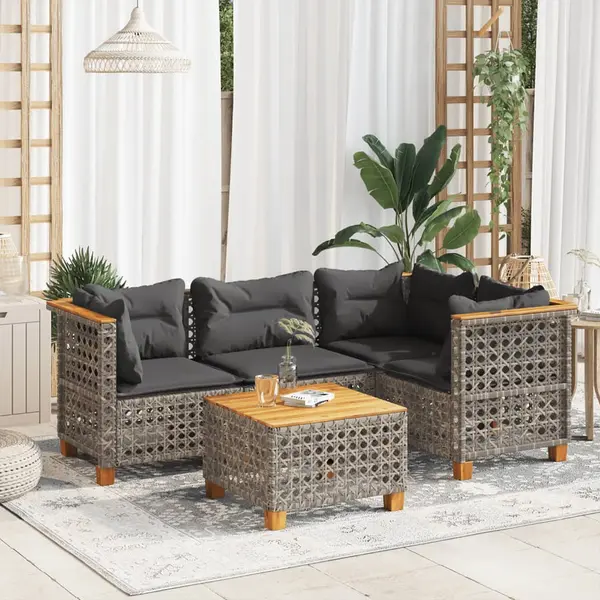 Gossi set canapea de gradina cu perne, 5 piese, gri, poliratan