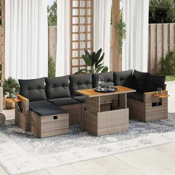 Gossi set canapea de gradina cu perne, 5 piese, gri, poliratan