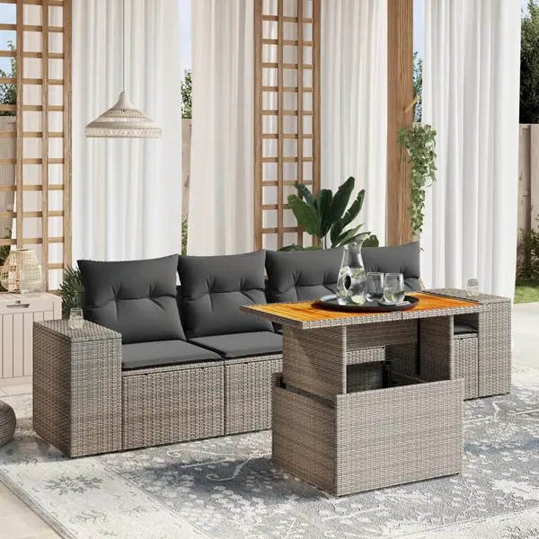 Gossi set canapea de gradina cu perne, 5 piese, gri, poliratan