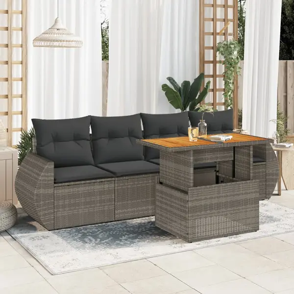 Gossi set canapea de gradina cu perne, 5 piese, gri, poliratan