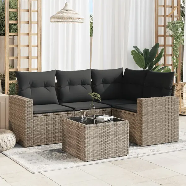 Gossi set canapea de gradina cu perne, 5 piese, gri, poliratan