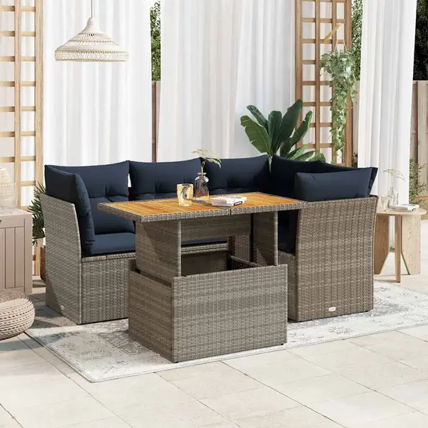 Gossi set canapea de gradina cu perne, 5 piese, gri, poliratan