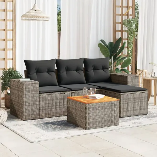 Gossi set canapea de gradina cu perne, 5 piese, gri, poliratan
