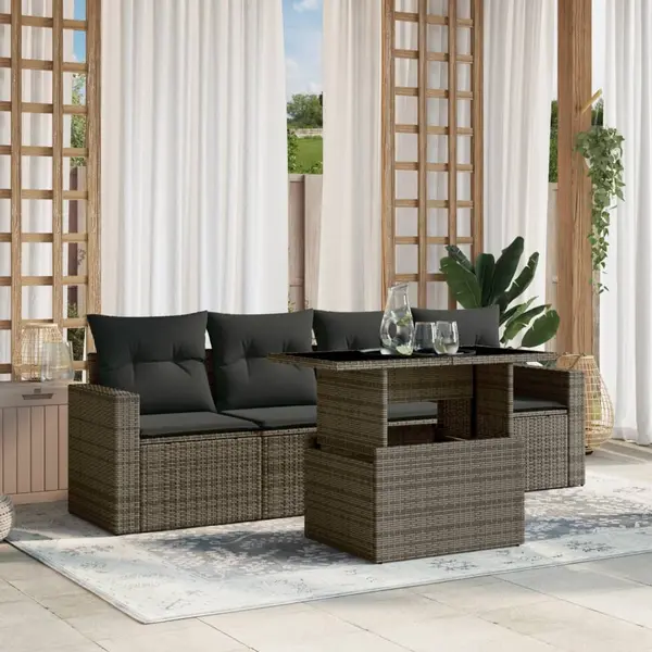 Gossi set canapea de gradina cu perne, 5 piese, gri, poliratan