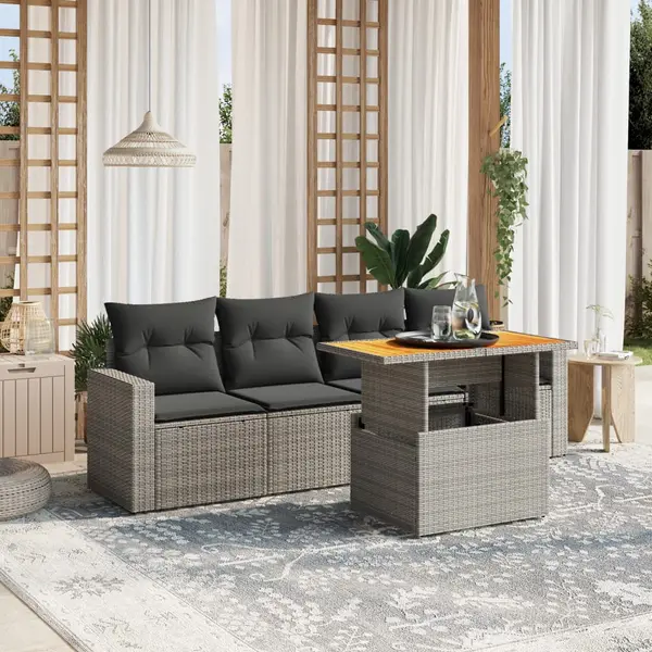 Gossi set canapea de gradina cu perne, 5 piese, gri, poliratan
