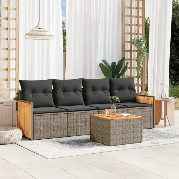 Gossi set canapea de gradina cu perne, 5 piese, gri, poliratan