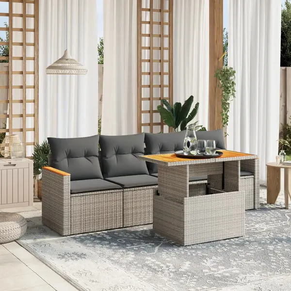 Gossi set canapea de gradina cu perne, 5 piese, gri, poliratan