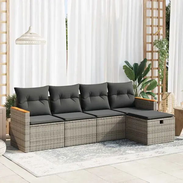 Gossi set canapea de gradina cu perne, 5 piese, gri, poliratan