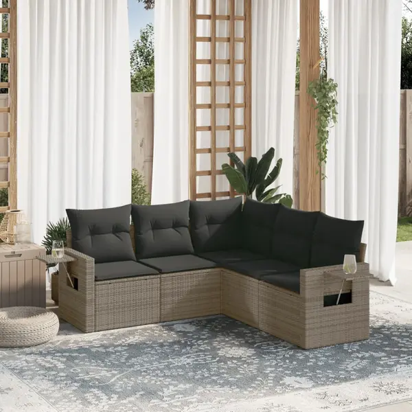 Gossi set canapea de gradina cu perne, 5 piese, gri, poliratan