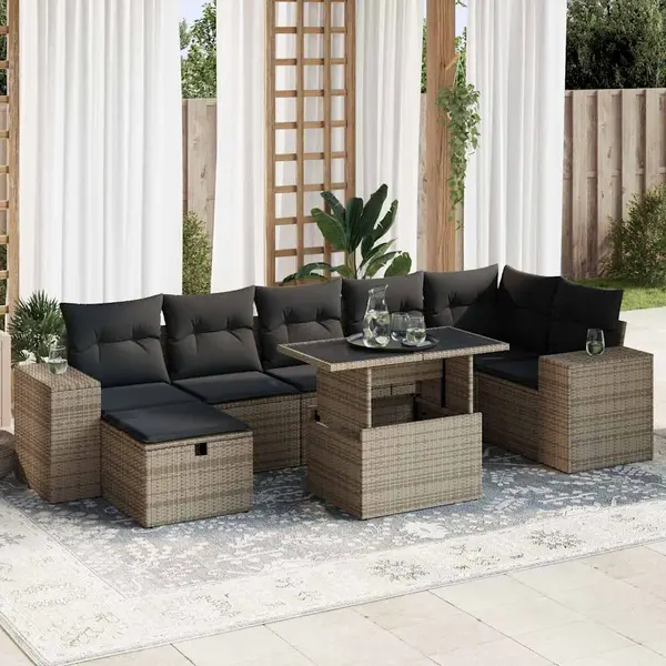 Gossi set canapea de gradina cu perne, 5 piese, gri, poliratan