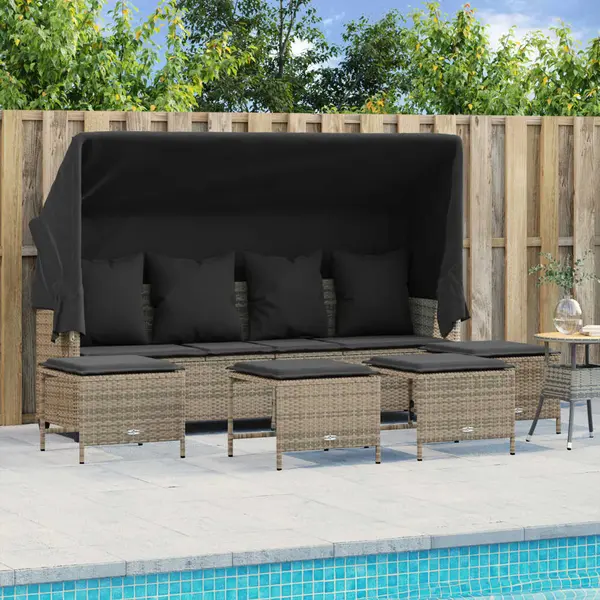 Gossi set canapea de gradina cu perne, 5 piese, gri, poliratan