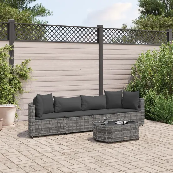 Gossi set canapea de gradina cu perne, 5 piese, gri, poliratan