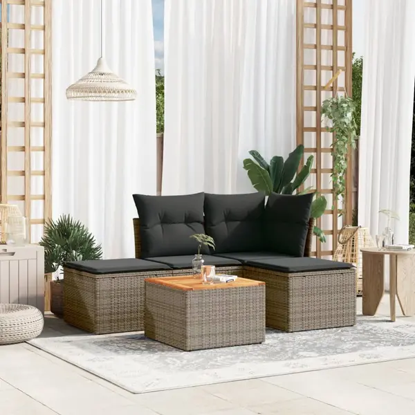Gossi set canapea de gradina cu perne, 5 piese, gri, poliratan
