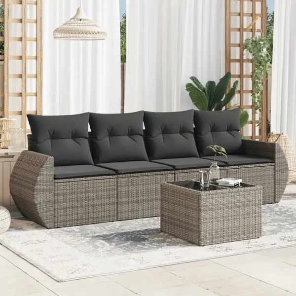 Gossi set canapea de gradina cu perne, 5 piese, gri, poliratan