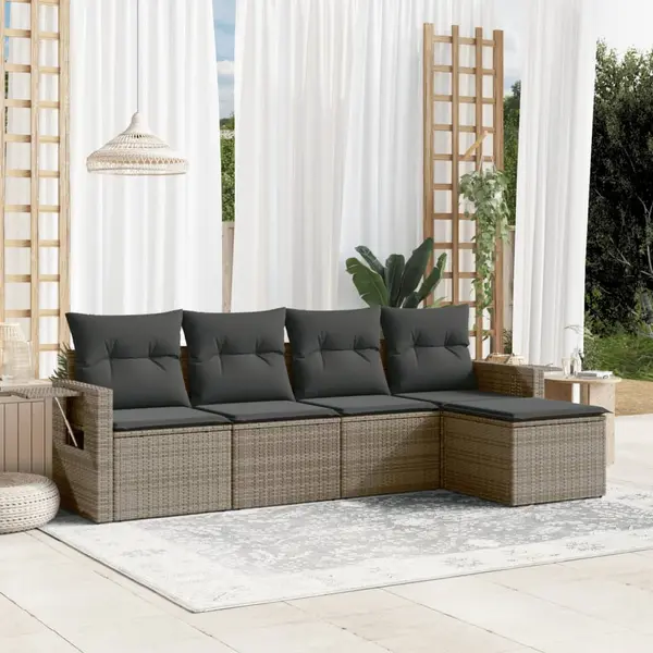 Gossi set canapea de gradina cu perne, 5 piese, gri, poliratan