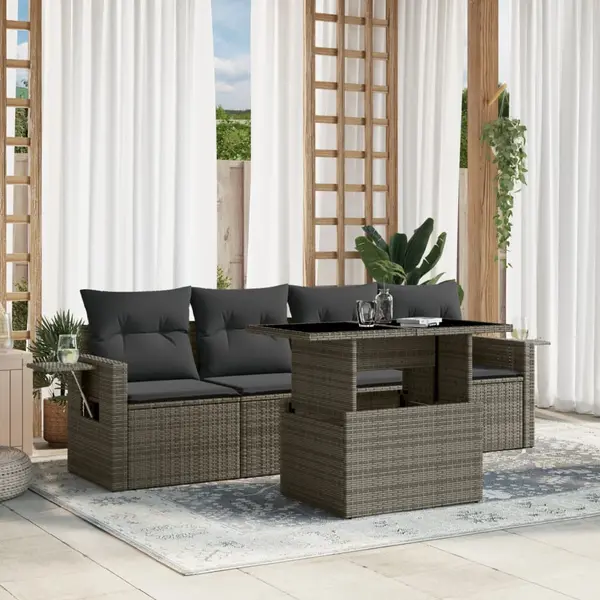 Gossi set canapea de gradina cu perne, 5 piese, gri, poliratan