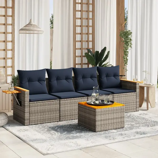 Gossi set canapea de gradina cu perne, 5 piese, gri, poliratan