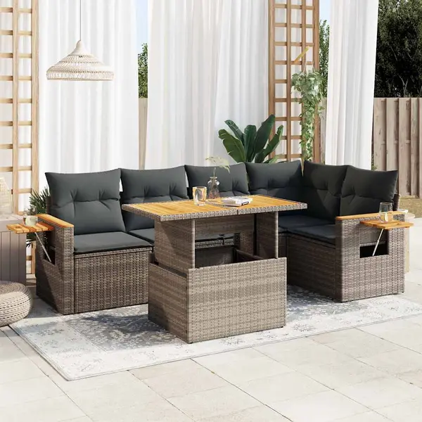 Gossi set canapea de gradina cu perne, 5 piese, poliratan/lemn acacia