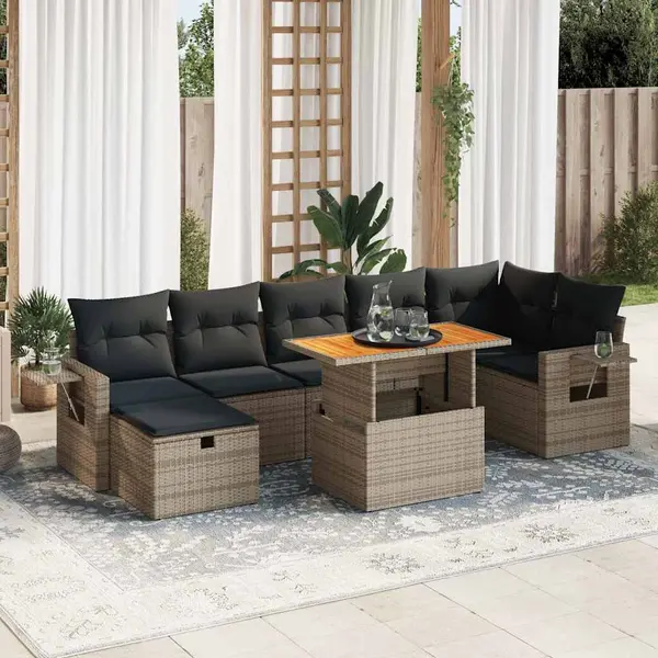 Gossi set canapea de gradina cu perne, 5 piese, poliratan/lemn acacia