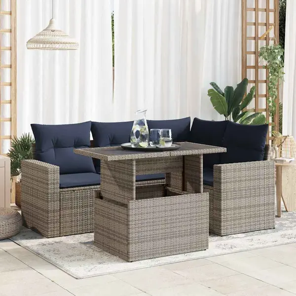 Gossi set canapea de gradina cu perne, 5 piese, poliratan/lemn acacia