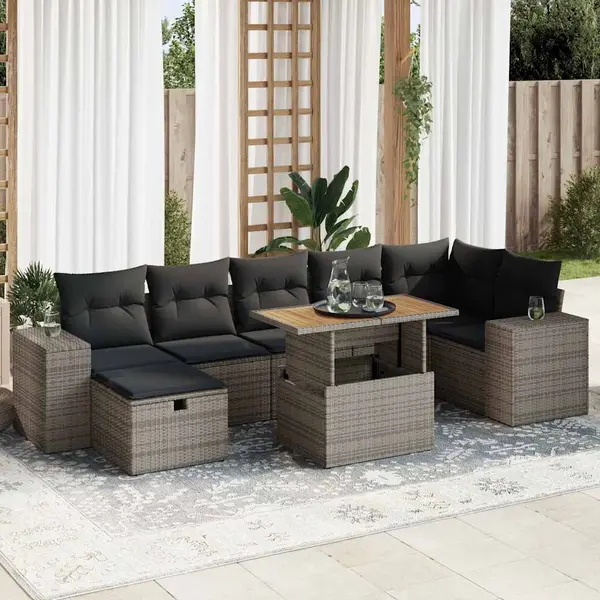 Gossi set canapea de gradina cu perne, 5 piese, poliratan/lemn acacia