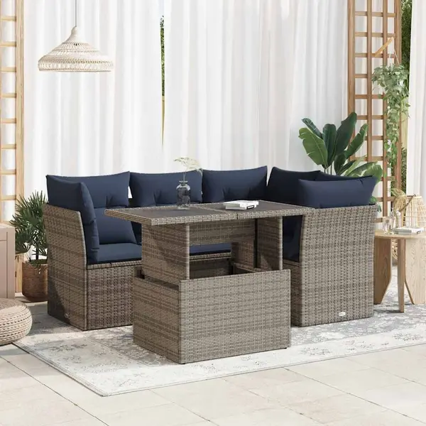 Gossi set canapea de gradina cu perne, 5 piese, poliratan/lemn acacia