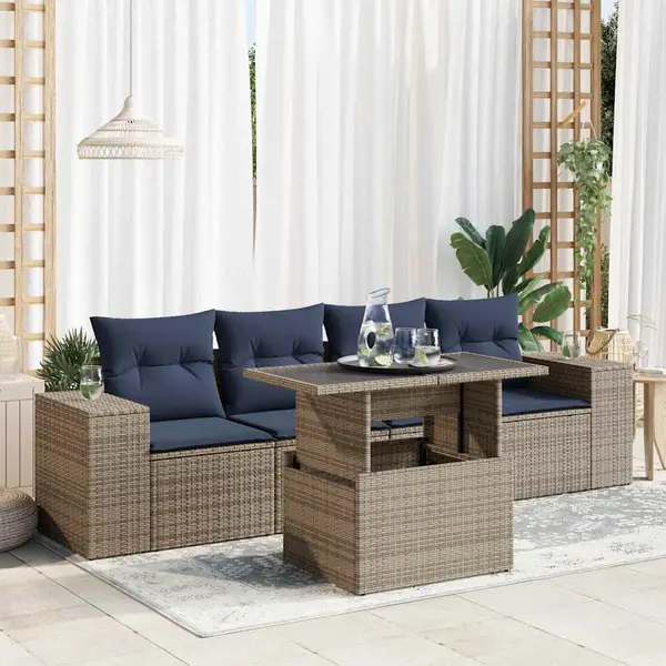 Gossi set canapea de gradina cu perne, 5 piese, poliratan/lemn acacia