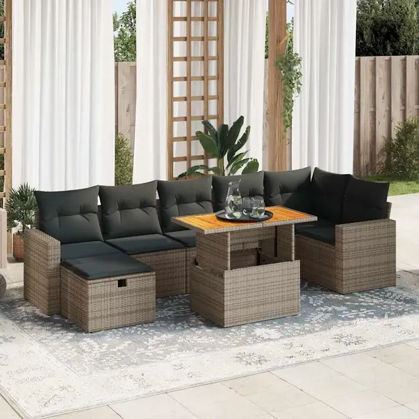 Gossi set canapea de gradina cu perne, 5 piese, poliratan/lemn acacia