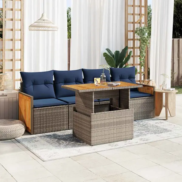 Gossi set canapea de gradina cu perne, 5 piese, poliratan/lemn acacia