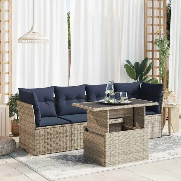 Gossi set canapea de gradina cu perne, 5 piese, poliratan/lemn acacia
