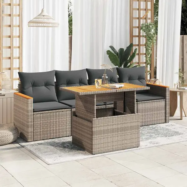 Gossi set canapea de gradina cu perne, 5 piese, poliratan/lemn acacia