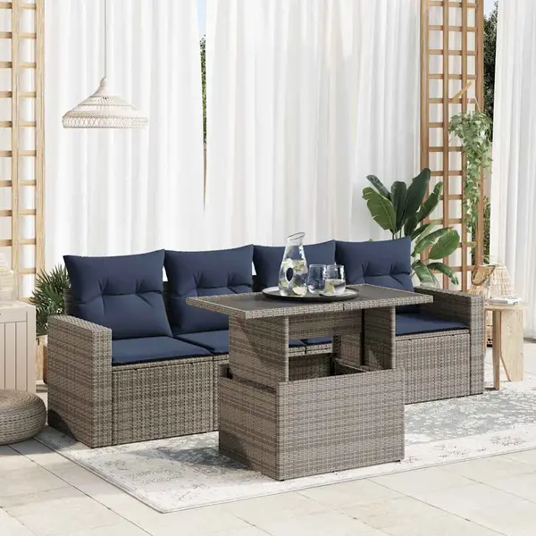 Gossi set canapea de gradina cu perne, 5 piese, poliratan/lemn acacia