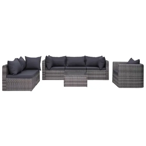 Gossi set canapea de gradina cu perne, 7 piese, gri, poliratan