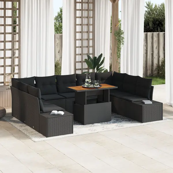 Gossi set canapea gradina 10 piese cu perne negru ratan polimeric