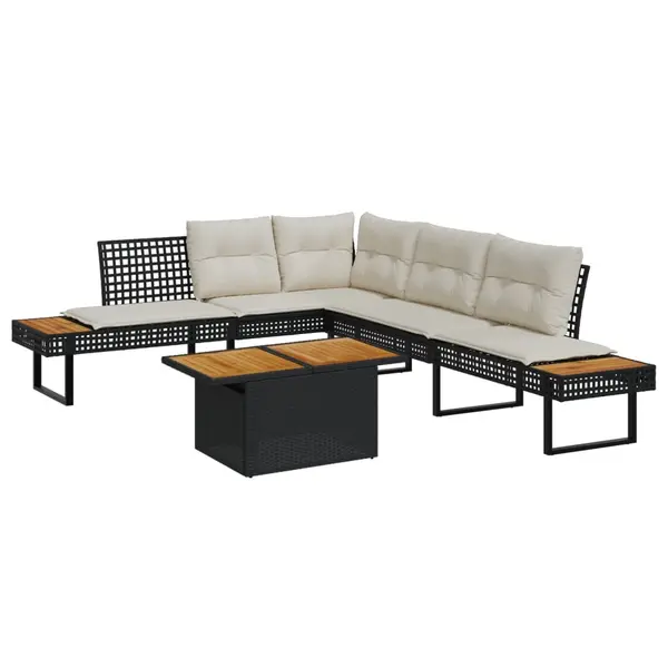 Gossi set canapea gradina 2 piese perne negru poliratan/lemn acacia