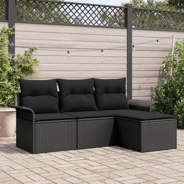 Gossi set canapea gradina 4 piese cu perne negru poliratan