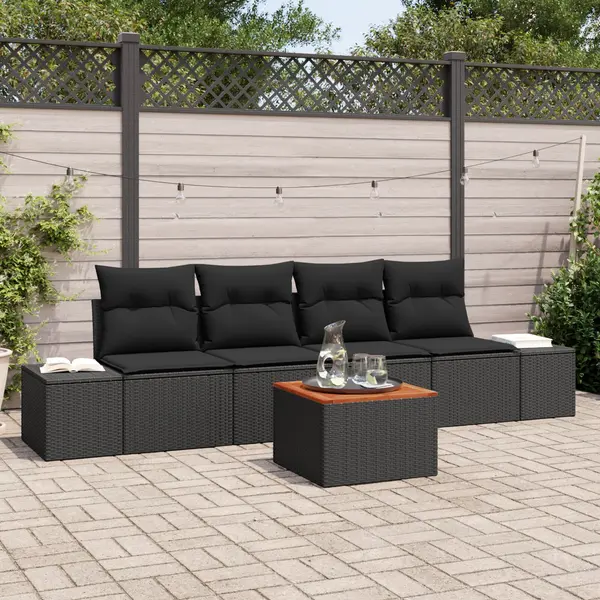Gossi set canapea gradina 5 piese si perne, poliratan negru, acacia