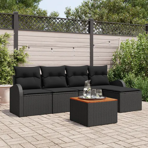Gossi set canapea gradina 6 piese cu perna negru poliratan acacia