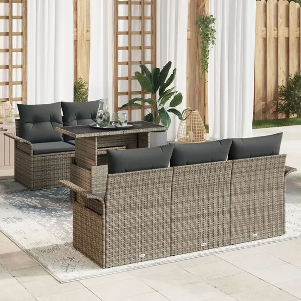 Gossi set canapea gradina 6 piese cu perne gri din poliratan