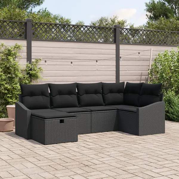 Gossi set canapea gradina 6 piese cu perne neagra poli ratan