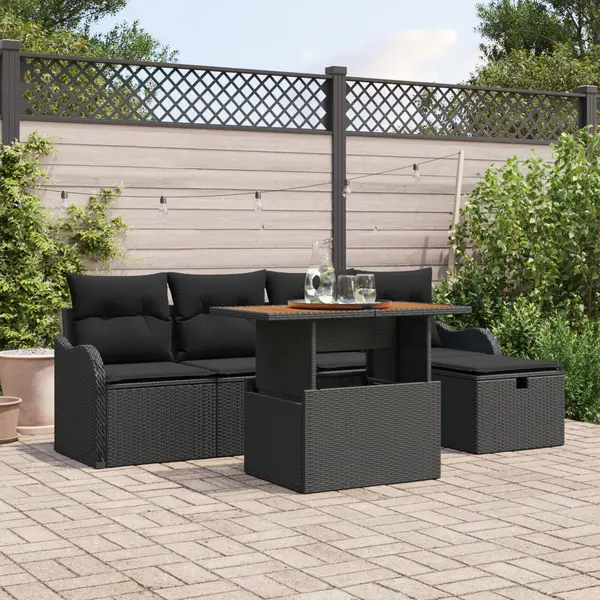 Gossi set canapea gradina 6 piese cu perne ratan poli negru, Gossi canapea gradina 2 locuri cu perne ratan poli negru