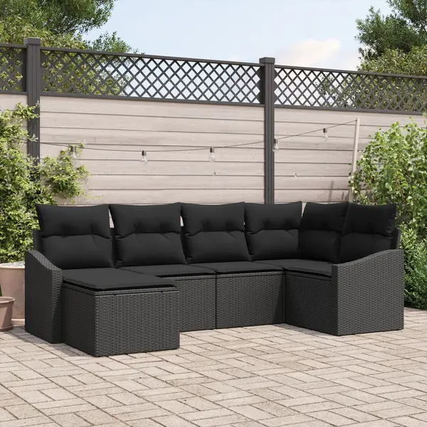 Gossi set canapea gradina 6 piese cu pernute negru ratan poli