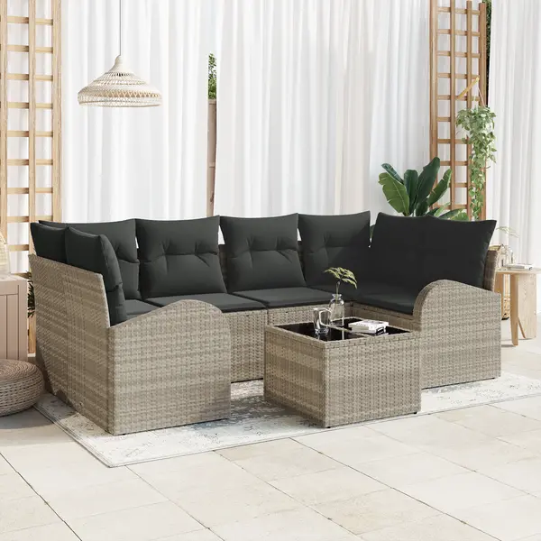 Gossi set canapea gradina 7 piese cu perne gri deschis din ratan poli