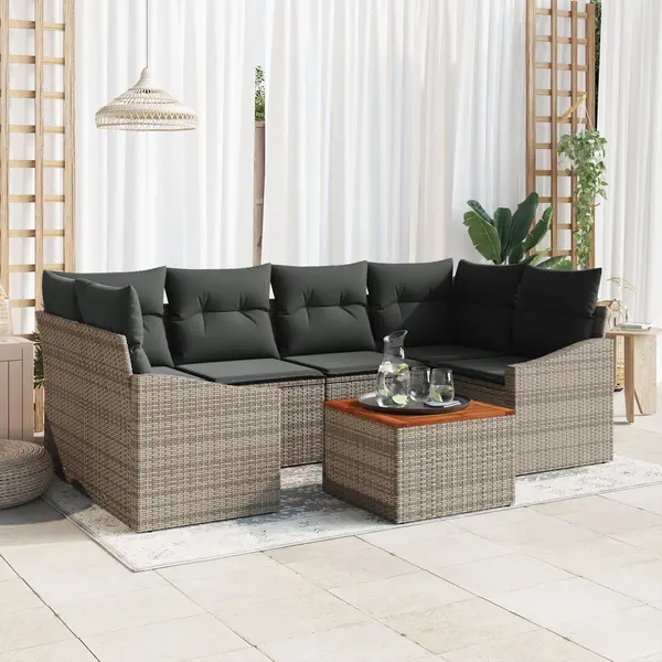 Gossi set canapea gradina 7 piese cu perne gri din ratan poli acacia