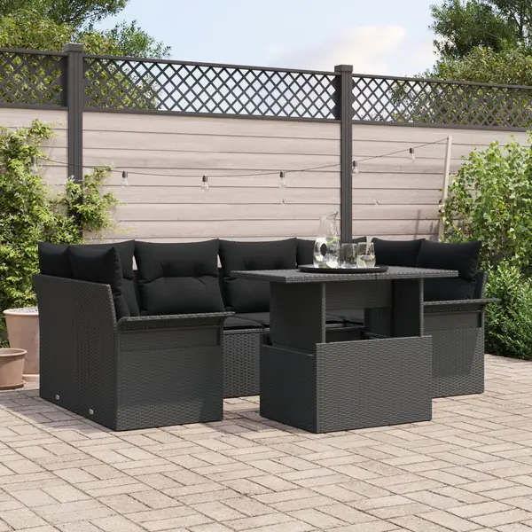 Gossi set canapea gradina 7 piese cu perne negru poliratan