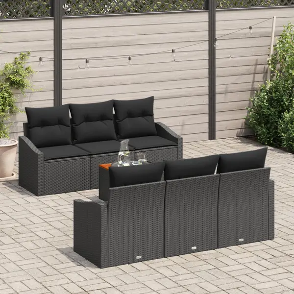 Gossi set canapea gradina 7 piese cu perne negru poliratan acacia
