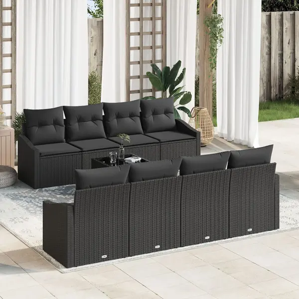 Gossi set canapea gradina 7 piese si perne, negru, rattan sintetic