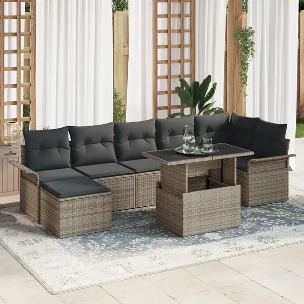 Gossi set canapea gradina 8 piese cu perne gri din ratan poliester
